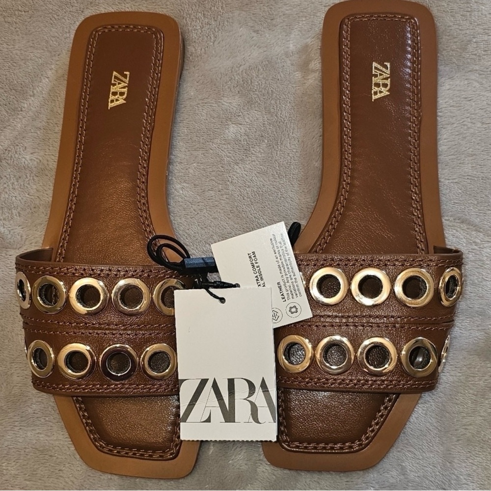 Zara Tan Sandals with Gold Rings